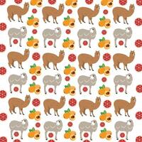 sheep, alpaca with fruit as a pattern background vector