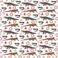 Komodo, crocodile with fruit as a pattern background vector