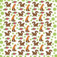 squirrel, fox with fruit as a pattern background vector