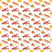 lobster, shrimp with fruit as a pattern background vector