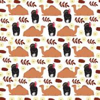 camel, turkey with fruit as a pattern background vector
