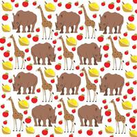 rhino, giraffe with fruit as a pattern background vector