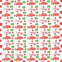 squid, fish with fruit as a pattern background vector