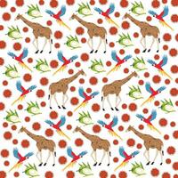 parrot, giraffe with fruit as a pattern background vector