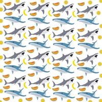 shark, whale with fruit as a pattern background vector