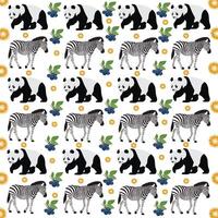 panda, zebra with fruit as a pattern background vector