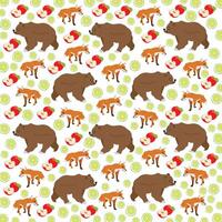 fox, bear with fruit as a pattern background vector