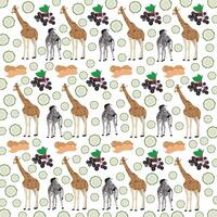 zebra, giraffe with fruit as a pattern background vector