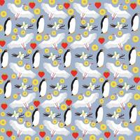 penguin, stork with vanilla and fruit as a pattern background vector