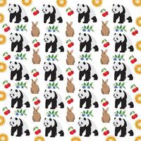 panda, rabbit with fruit as a pattern background vector