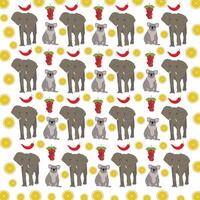 elephant, koala with fruit as a pattern background vector