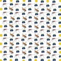 mosquitoes, bees with fruit as a pattern background vector