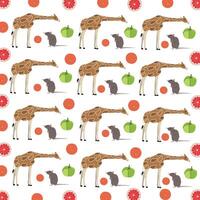 mouse, giraffe with fruit as a pattern background vector