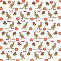kangaroo, bird of paradise with fruit as a pattern background vector