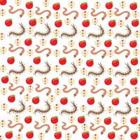 worms, centipedes with fruit as a pattern background vector