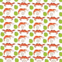 shrimp, crab with fruit as a pattern background vector
