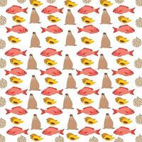 fish, walrus with fruit as a pattern background vector