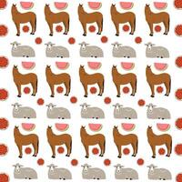 horse, sheep with fruit as a pattern background vector