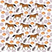 horse, mouse with fruit as a pattern background vector