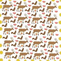 squirrel, deer with fruit as a pattern background vector