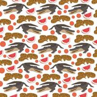 anaconda, crocodile with fruit as a pattern background vector