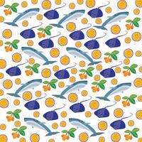 whale, Stingray with fruit as a pattern background vector