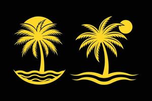 Two palm trees are river side with sun on a black background vector