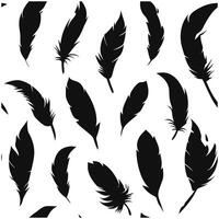 A set of black feathers on a white background vector