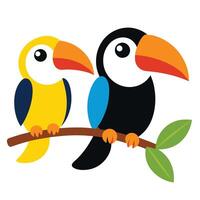 Two colorful birds sitting on a branch vector