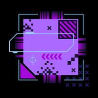Glitch tech banner, futuristic cybernetic circuit board concept featuring a purple palette vector