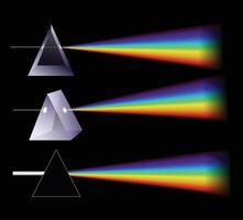 Illustration of White Light Splitting into Spectrum via Glass Prism on Black Background vector