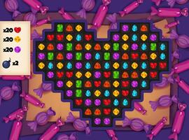 Enjoy the Colorful Jewel Match Game UI Board on a beautiful Parchment Background vector