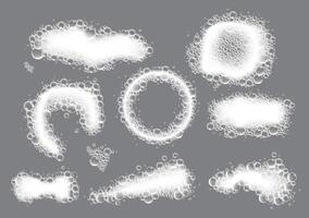 A variety of bubbles, each displaying unique designs, gracefully float on a plain gray surface vector