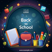 Back to school preparation with stationery and backpack on display psd