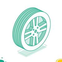 Car wheel with tire isometric icon. Outline object isolated on white background. vector