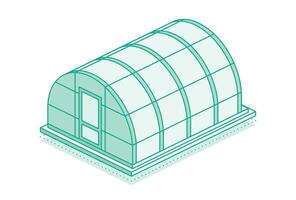 Isometric greenhouse. Farming and horticulture concept. Closed door. Outline object isolated on white background. Glass house. vector