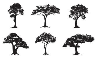 Collection of forest trees silhouettes isolated on white background vector