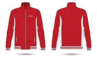 Red and white training jacket mockup front and back view vector
