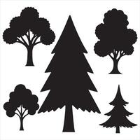Flat Tree and Bush Silhouettes Set in Black and White vector