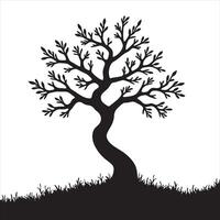 Nature Silhouette of Tree with Leaves on a Hill vector