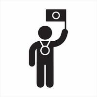 Black and White Icon of a Man with Raised Flag vector
