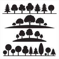 Set of Flat Trees and Bushes Black Silhouette Isolated on White vector