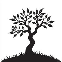 Tree with Leaves Silhouette on a Hill Nature Design vector