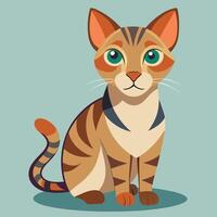 A cartoon cat with green eyes and stripes vector