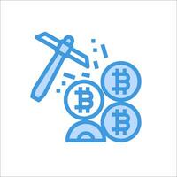 Bitcoin mining icon with hammer and coins vector