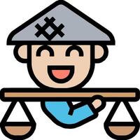 A cartoon character holding a balance scale vector