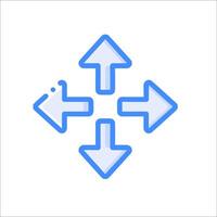 A blue arrow pointing to four different directions vector