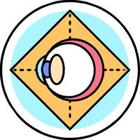 A circle with a blue and yellow square in the center vector