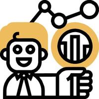 A man holding a magnifying glass and a graph vector