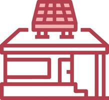 A red and white building with a solar panel on top vector